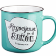Load image into Gallery viewer, Taza turquesa estilo campamento Filipenses 4:4 (Spanish Philippians 4:4 Mug)