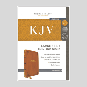 Personalized Custom Text Your Name KJV Large Print Thinline Bible Comfort Print Tan Leathersoft