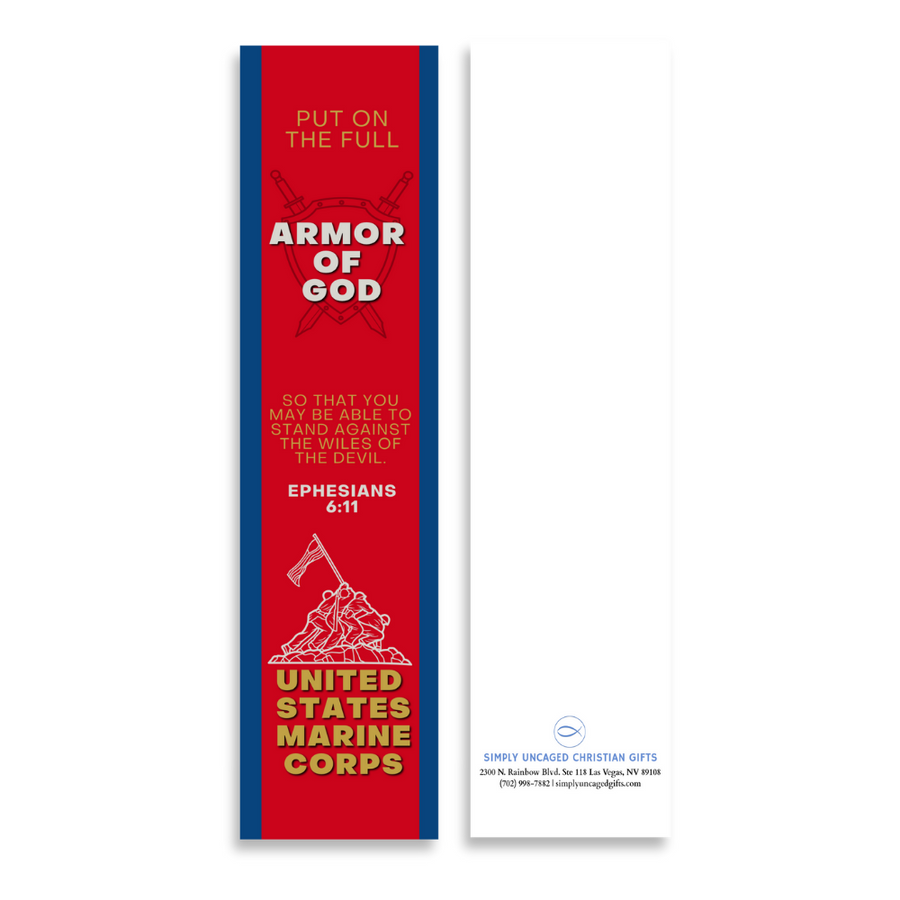 Christian Military Bookmark Packs U.S. Marine Corps with Bible Verse Ephesians 6:11 | Put on The Full Armor of God