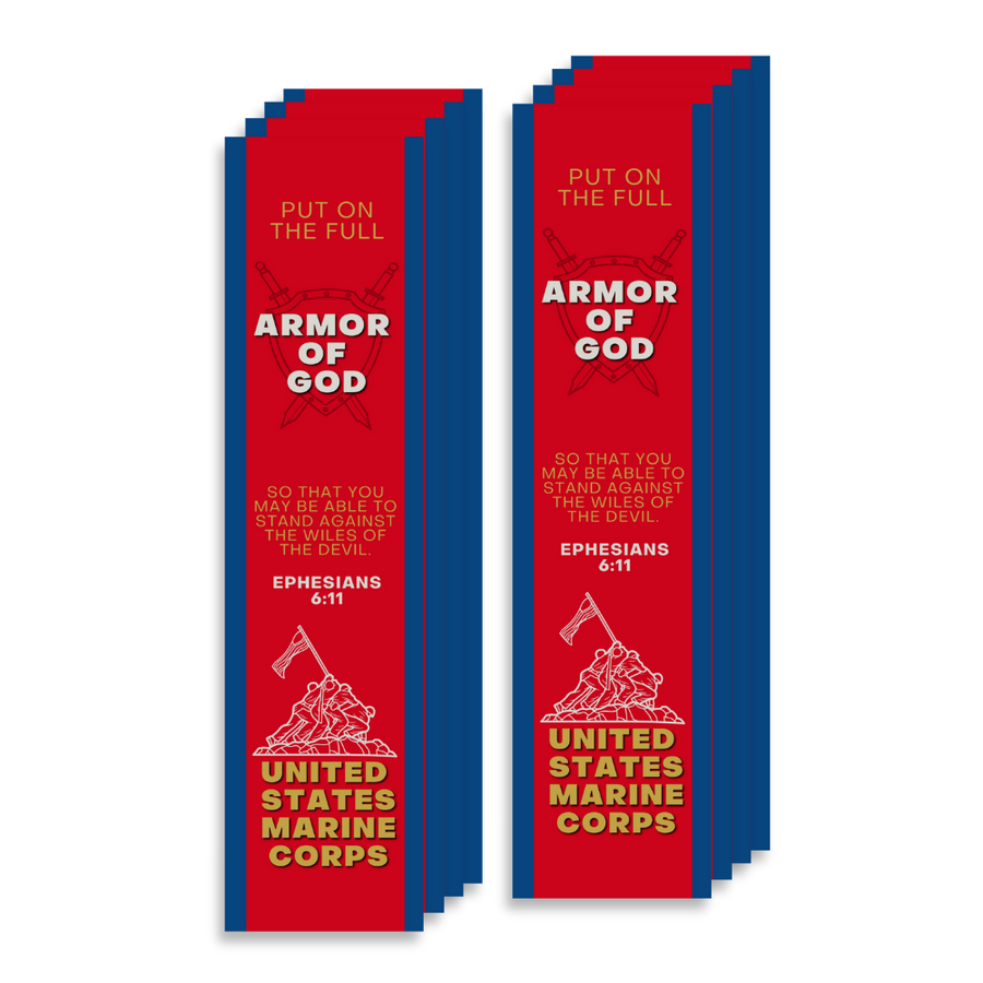 Christian Military Bookmark Packs U.S. Marine Corps with Bible Verse Ephesians 6:11 | Put on The Full Armor of God