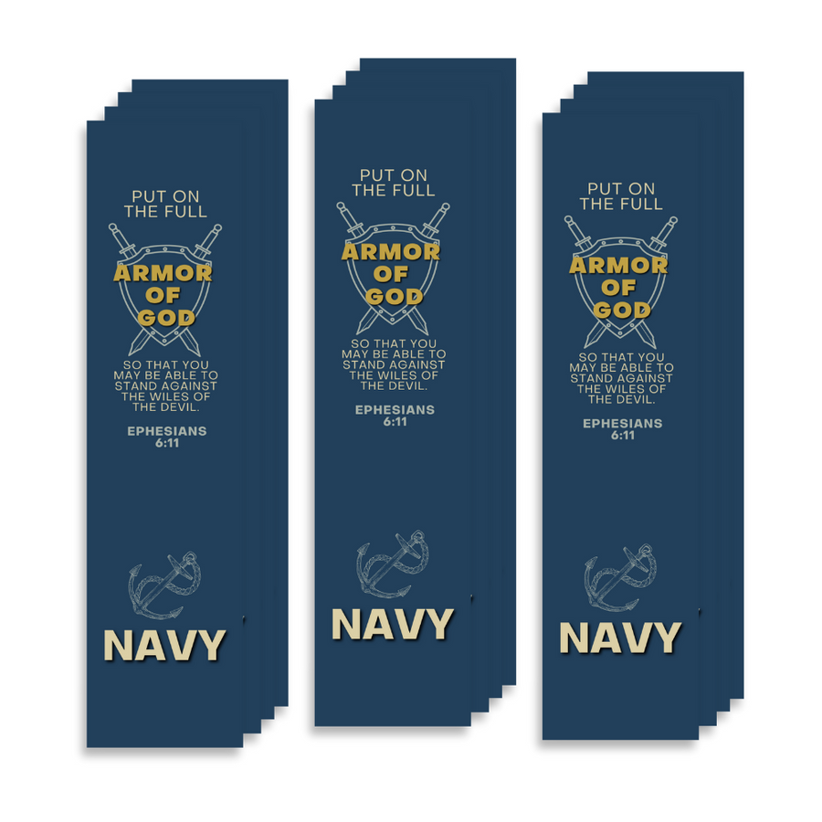 Christian Military Bookmark Packs U.S. Navy with Bible Verse Ephesians 6:11 | Put on The Full Armor of God