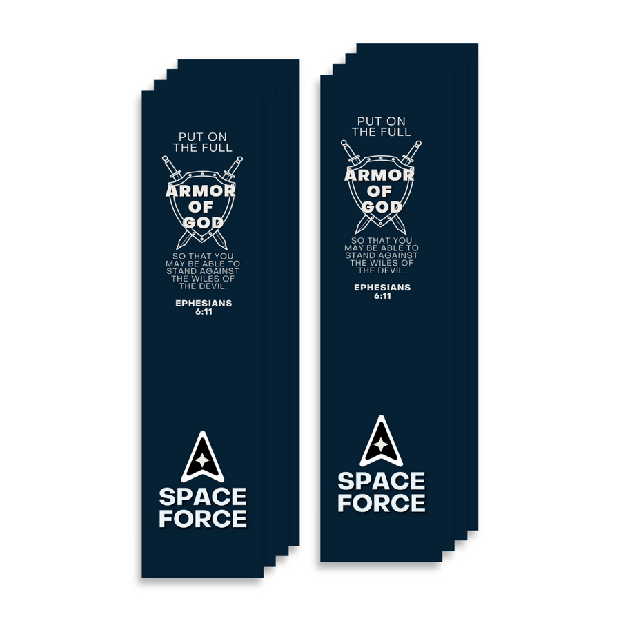 Christian Military Bookmark Packs U.S. Space Force with Bible Verse Ephesians 6:11 | Put on The Full Armor of God