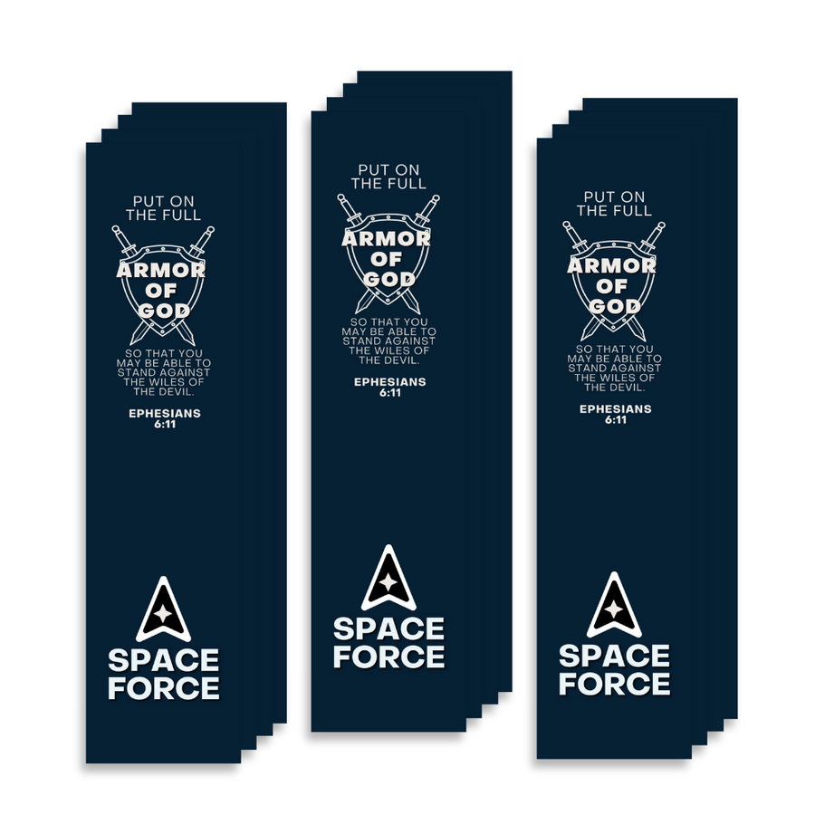 Christian Military Bookmark Packs U.S. Space Force with Bible Verse Ephesians 6:11 | Put on The Full Armor of God