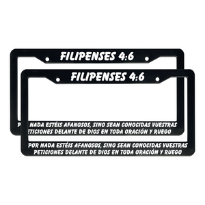 Filipenses 4:6 Christian Spanish License Plate Frame | Porta Placas Cristiano para Matriculas en Español