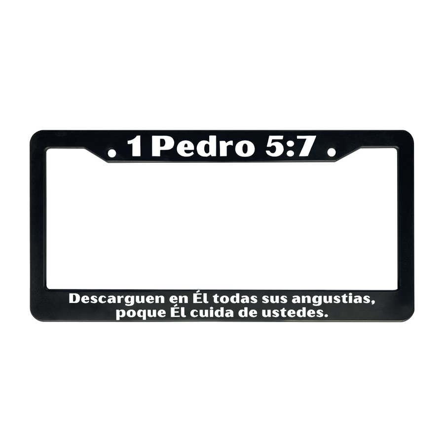 1 Pedro 5:7 Christian Spanish License Plate Frame | Porta Placas Cristiano para Matriculas en Español