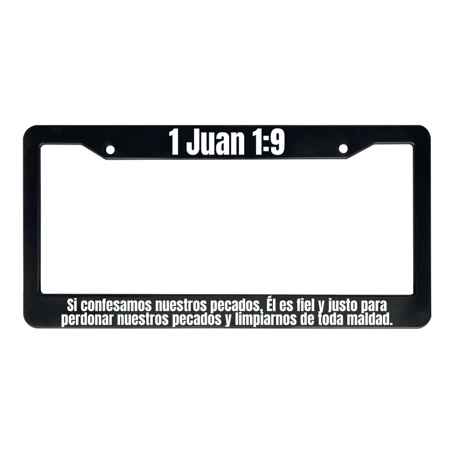 1 Juan 1:9 Christian Spanish License Plate Frame | Porta Placas Cristiano para Matriculas en Español