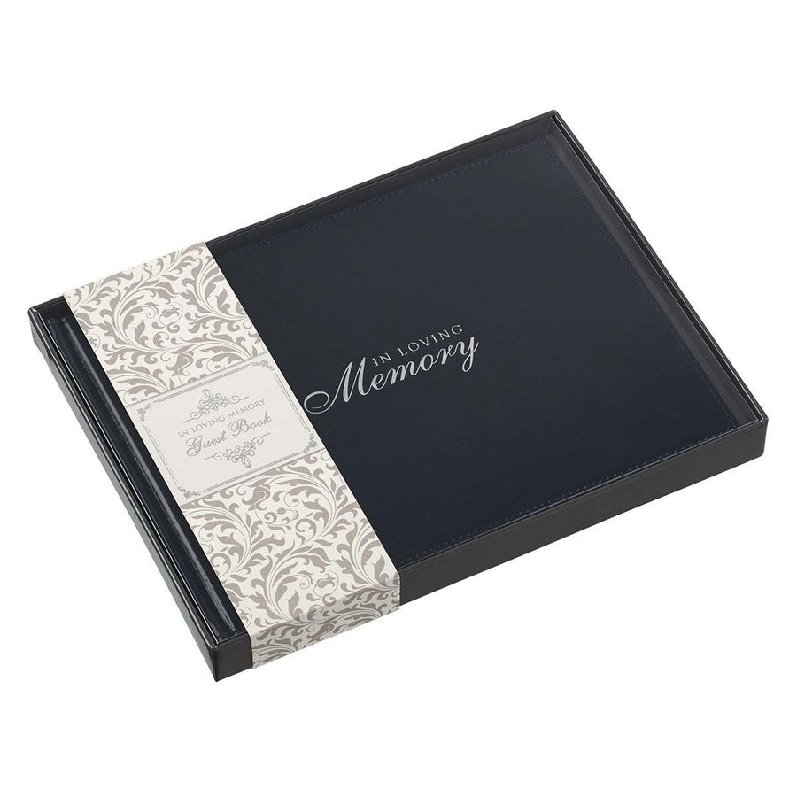 In Loving Memory Navy Faux Leather Guest Book