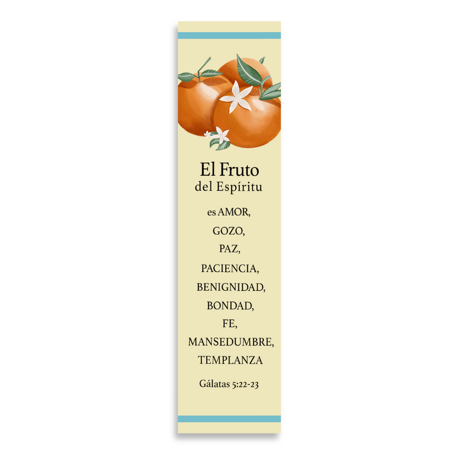 Spanish Christian Bookmark with Bible Verse (Galatians 5:22-23); Fruit of the Spirit Spanish Bookmark | Fruto Del Espiritu Marcador en Español