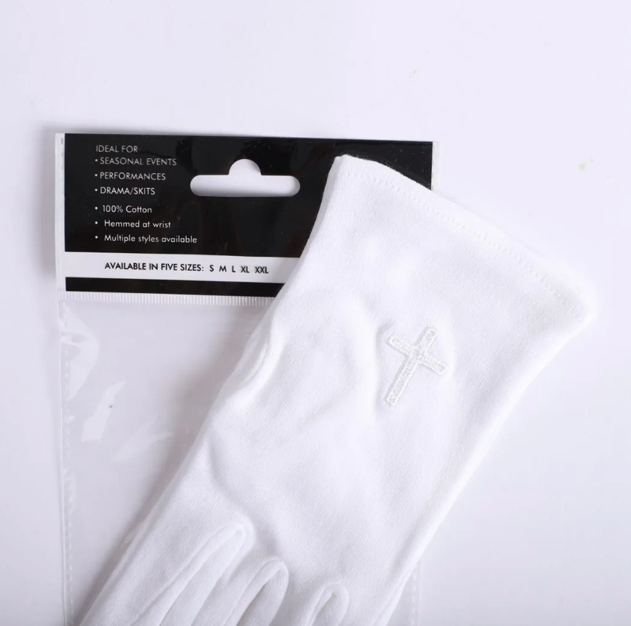 White XL Adult Gloves with White Cross