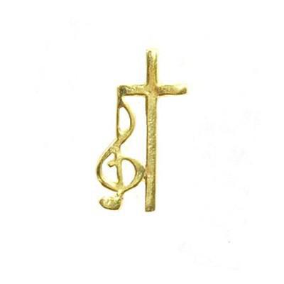 Gold G Clef & Cross Lapel Pin