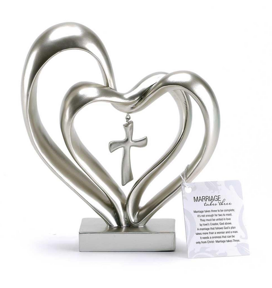 Silver Entwined Heart & Cross Figurine