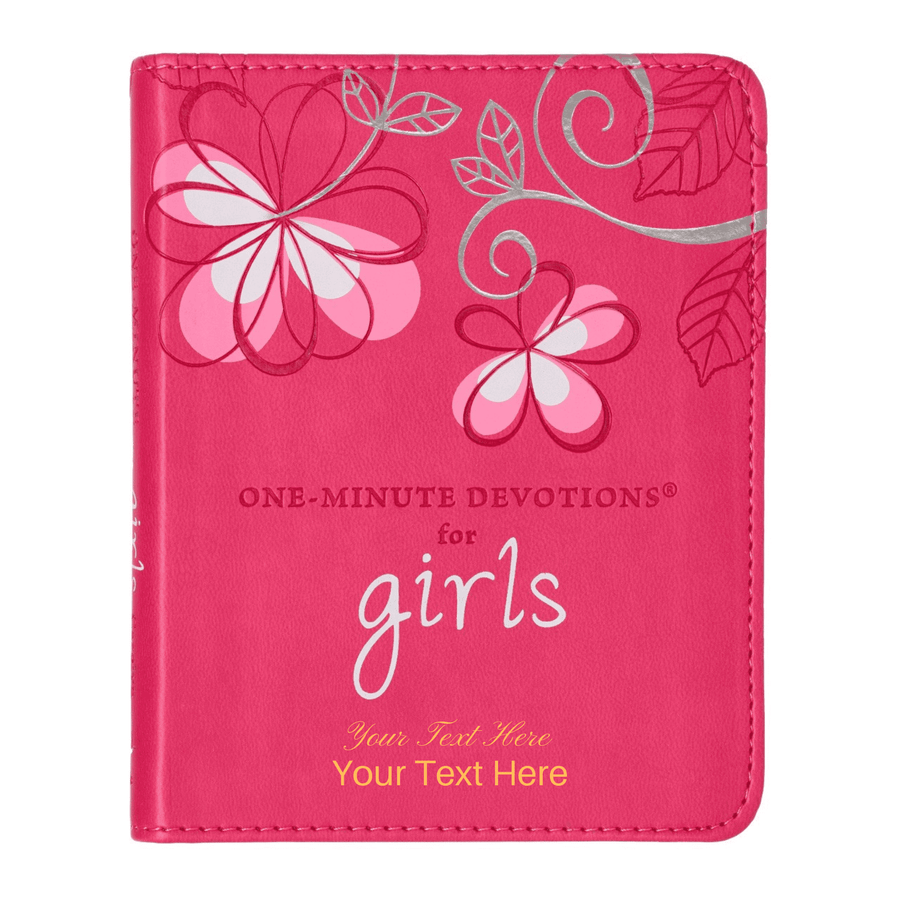 Personalized Custom Text Your Name The One-Minute Devotions for Girls Pink Faux Leather Devotional