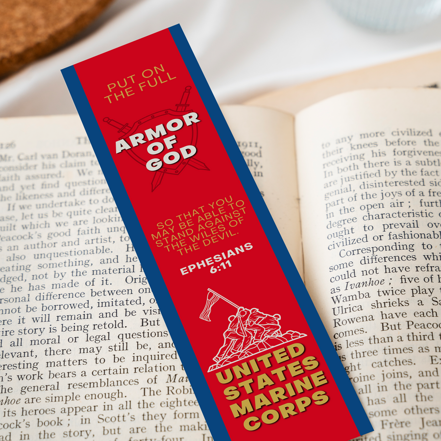 Christian Military Bookmark Packs U.S. Marine Corps with Bible Verse Ephesians 6:11 | Put on The Full Armor of God