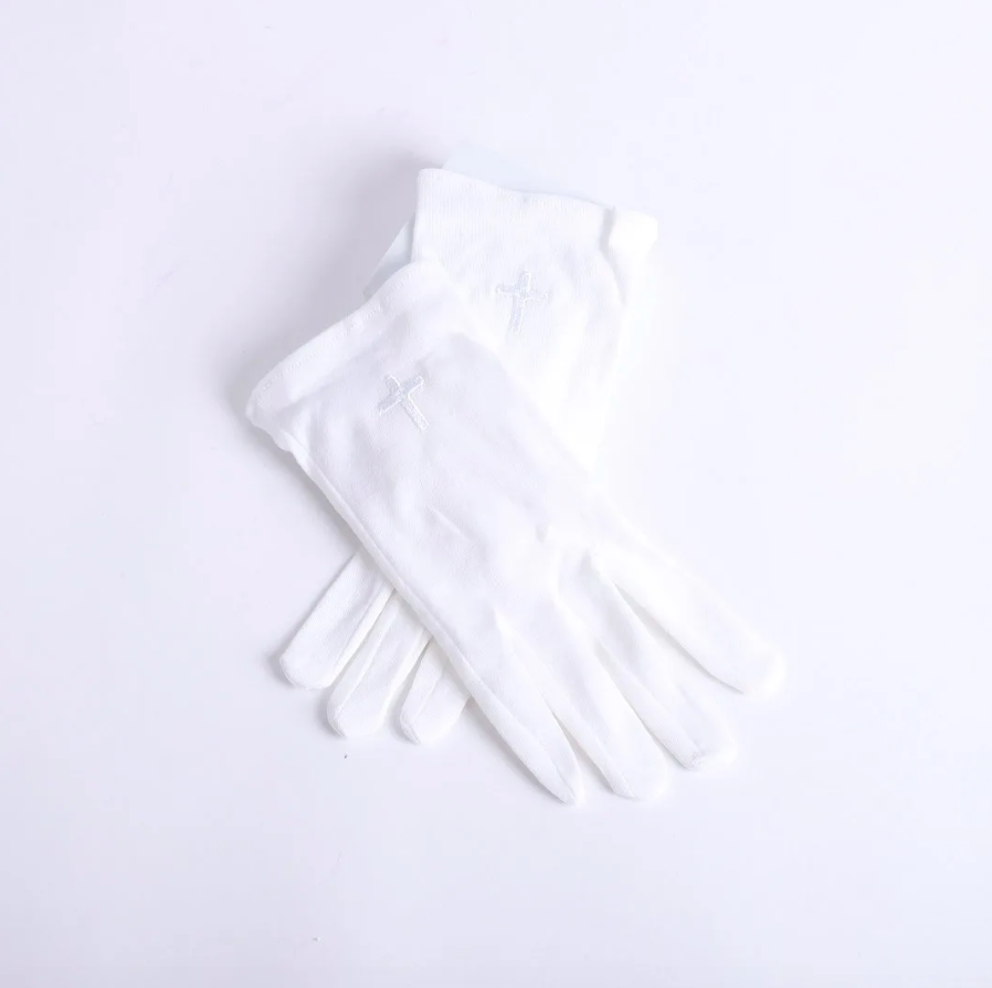 White XL Adult Gloves with White Cross