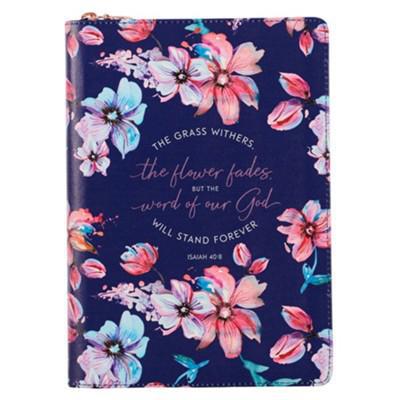 Floral Isaiah 40:8 Blue Zipper Journal