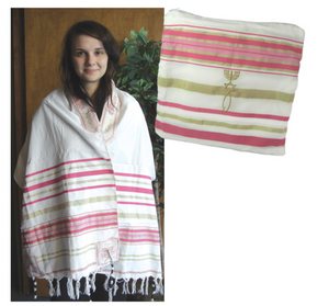 Pink & Gold 72" x 22" Prayer Shawl – Traditional Messianic with Tallit