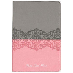 Personalized NIV Life Application Study Bible Third Edition Large Print Leathersoft Gray/Pink