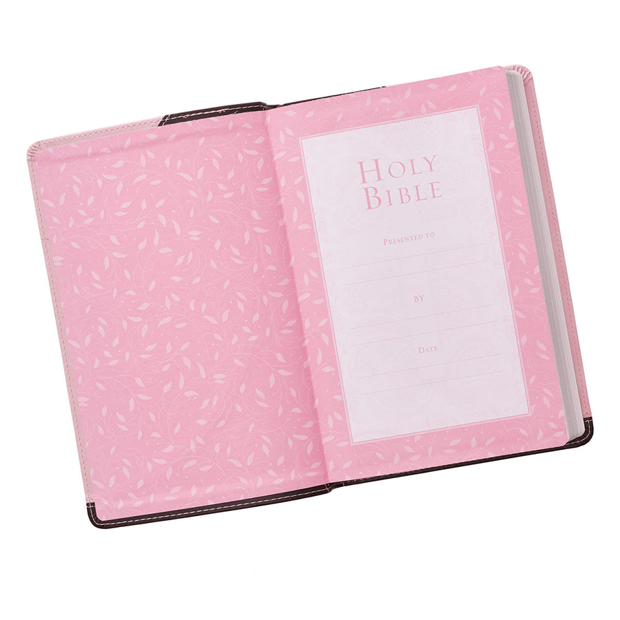 Personalized Bible KJV Gift Edition Standard Size LuxLeather 2-Tone Pink/Brown King James Version