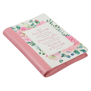 The Plans Pink Bouquet Jeremiah 29:11 Faux Leather Zippered Journal