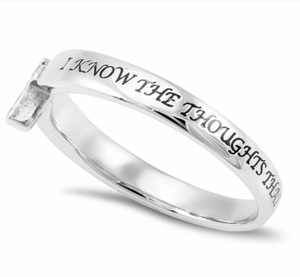 I Know The Thoughts Jeremiah 29:11 Women's Tiny Cross Ring