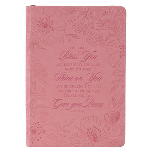 Bless You Numbers 6:24-25 Pink Faux Leather Zippered Journal