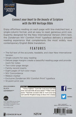 Personalized Custom NIV Comfort Print Heritage Bible Black Imitation Leather