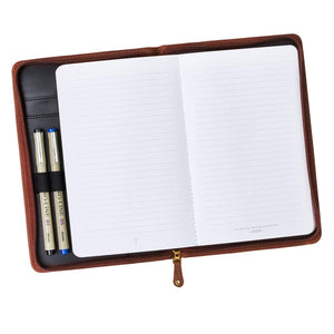 Personalized Cross Zippered Brown Full Grain Leather Padfolio/Portfolio Notebook Study Kit