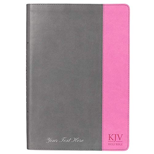 Personalized KJV Holy Bible Super Giant Print Bible Grey/Pink Faux Leather Bible w/Ribbon Marker