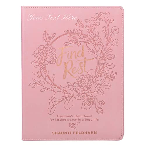 Personalized Devotional Find Rest Pink Faux Leather