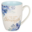 Load image into Gallery viewer, The Lord is My Strength Psalm 28:7 Blue Floral Ceramic Coffee Mug
