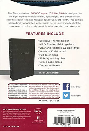 Personalized NKJV Thinline Bible Compact Leathersoft Black Comfort Print: Holy Bible