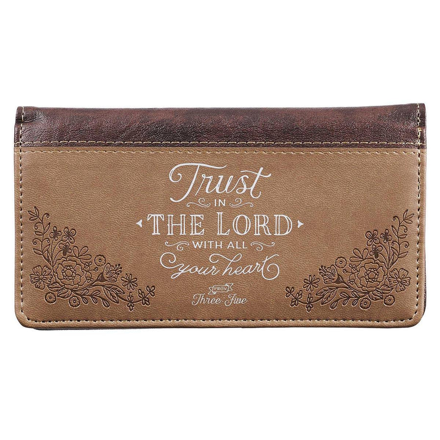 Trust In The LORD Proverbs 3:5 Two-tone Brown Faux Leather Checkbook Cover