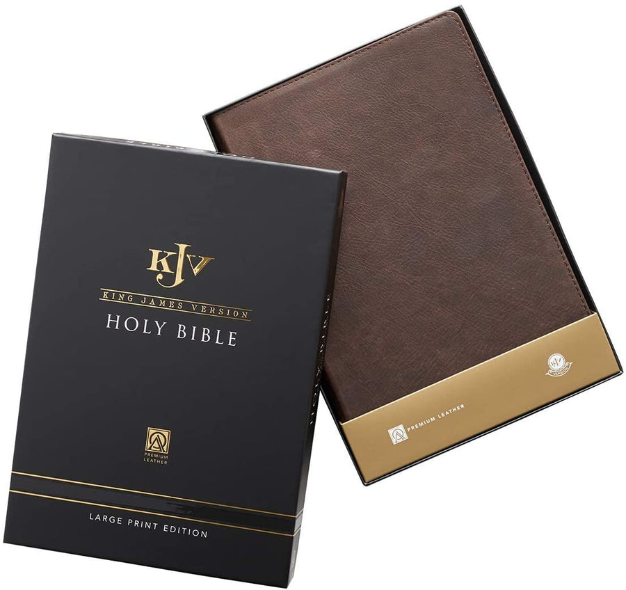 Personalized KJV Holy Bible Thinline Large Print Brown Premium Leather w/Thumb Index