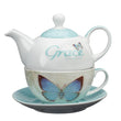 Load image into Gallery viewer, Grace Blue Butterfly Blessings Ephesians 2:8 Tea Set for One
