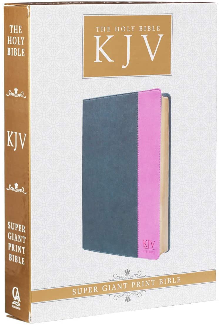 Personalized KJV Holy Bible Super Giant Print Bible Grey/Pink Faux Leather Bible w/Ribbon Marker