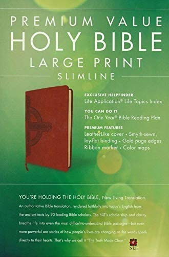 Personalized NLT Premium Value Slimline Bible Large Print Cross LeatherLike Sienna