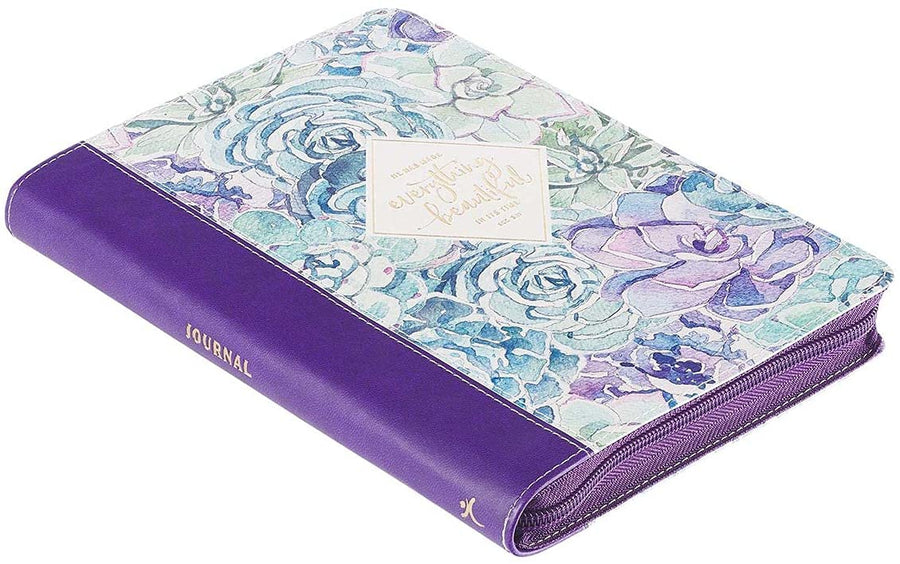 Personalized Journal Everything Beautiful Purple Faux Leather with Zipped Closure - Ecclesiastes 3:11