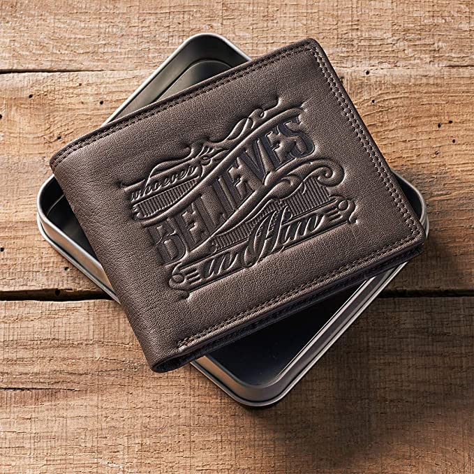 Whoever Believes Brown Leather Wallet In Tin Gift Box