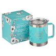 Load image into Gallery viewer, Strength &amp; Dignity Teal Proverbs 31:25 Stainless Steel Mug
