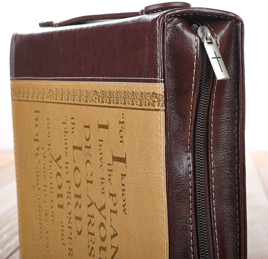 I Know the Plans Two-tone Brown Faux Leather Jeremiah 29:11 Personalized Bible Cover For Women