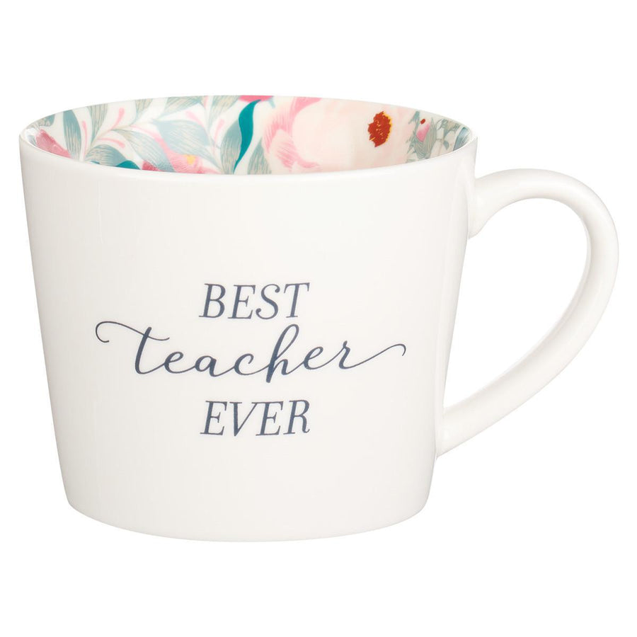 Best Teacher Ever White with Floral Interior Mug