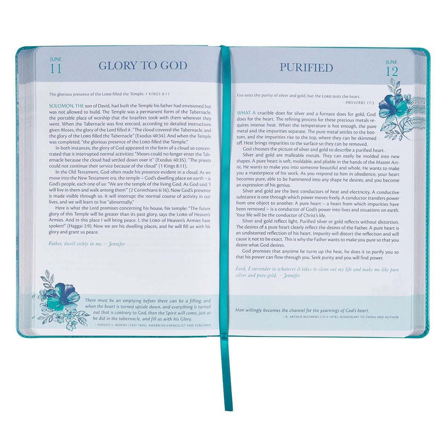 Growing in Grace Teal Faux Leather Daily Devotional - Cheri Fuller & Jennifer Kennedy Dean