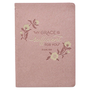 Sufficient Grace 2 Corinthians 12:9 Pearlescent Rose Faux Leather Journal