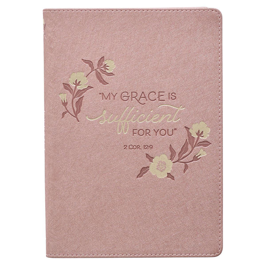 Sufficient Grace 2 Corinthians 12:9 Pearlescent Rose Faux Leather Journal