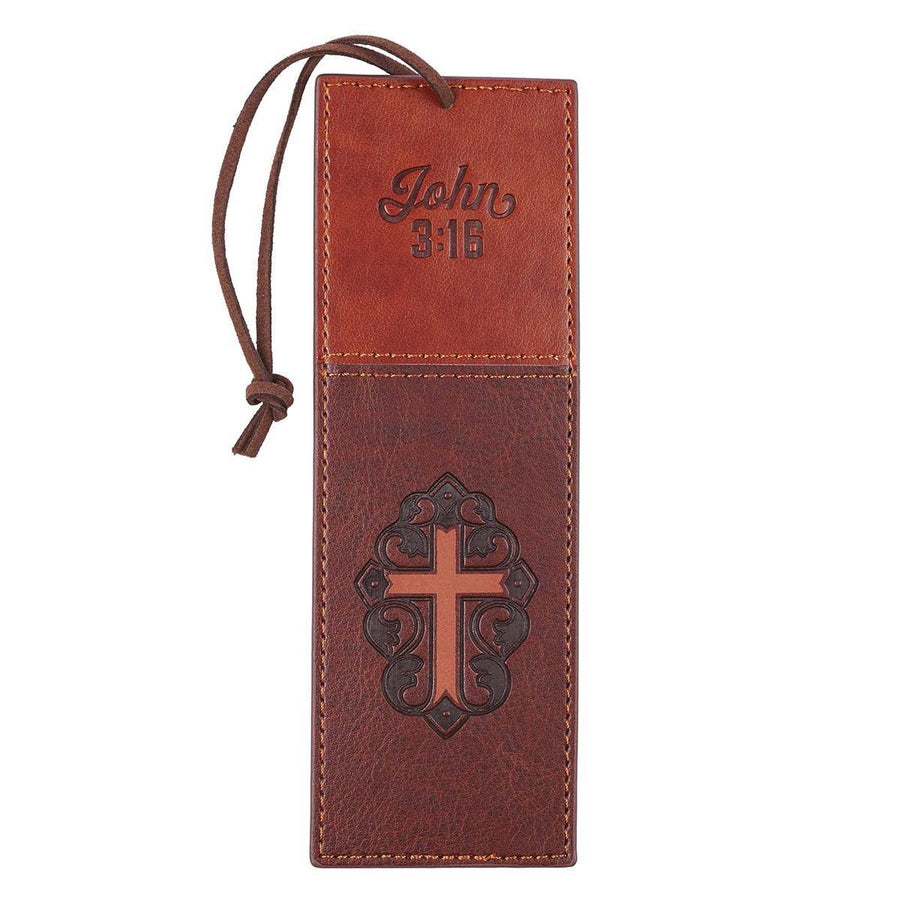 John 3:16 Two-Tone Brown Faux Leather Bookmark