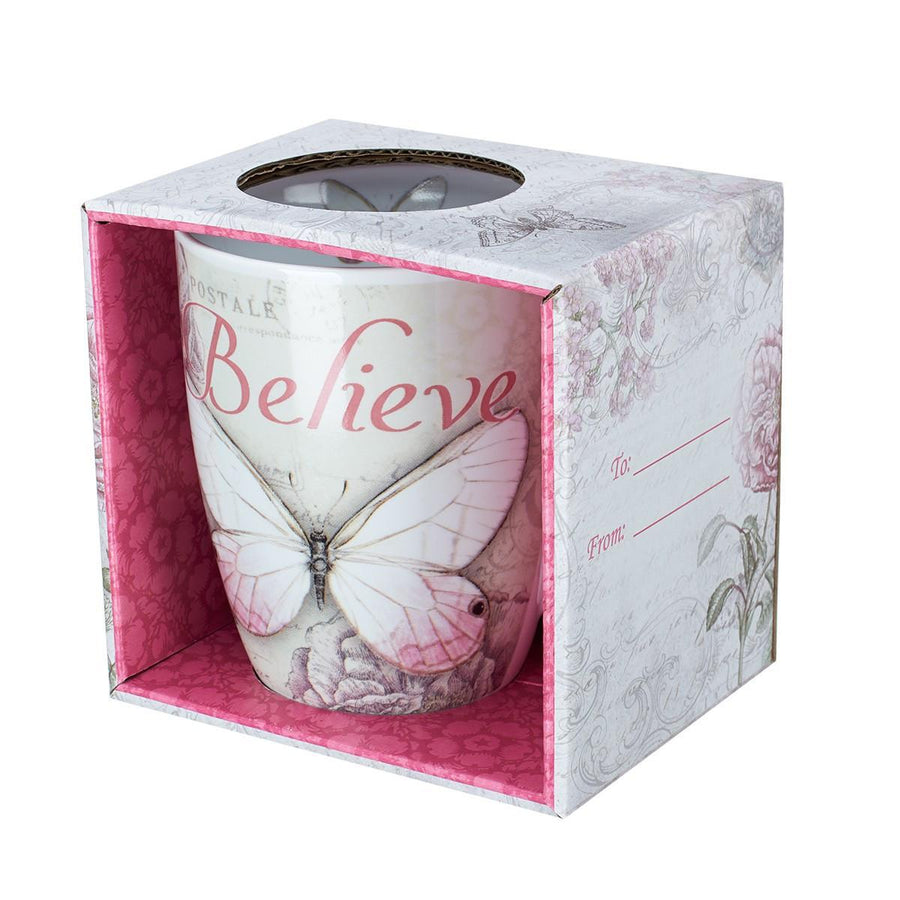 Believe Pink Butterfly Mark 9:23 Mug