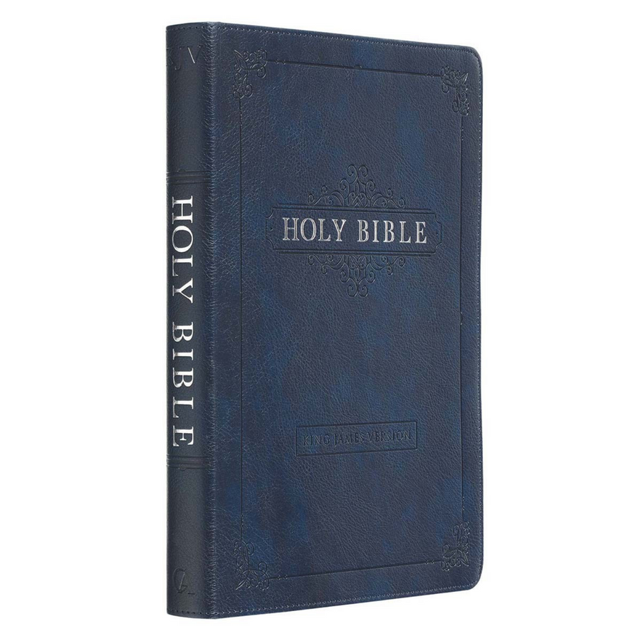 Personalized KJV Holy Bible Thinline Large Print Navy Faux Leather w/Thumb Index King James Version