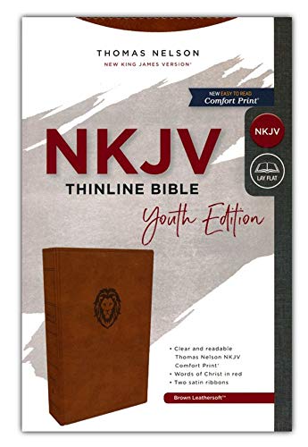 Personalized Custom Text Your Name NKJV Thinline Bible Youth Edition Leathersoft Brown Red Letter Edition Comfort Print