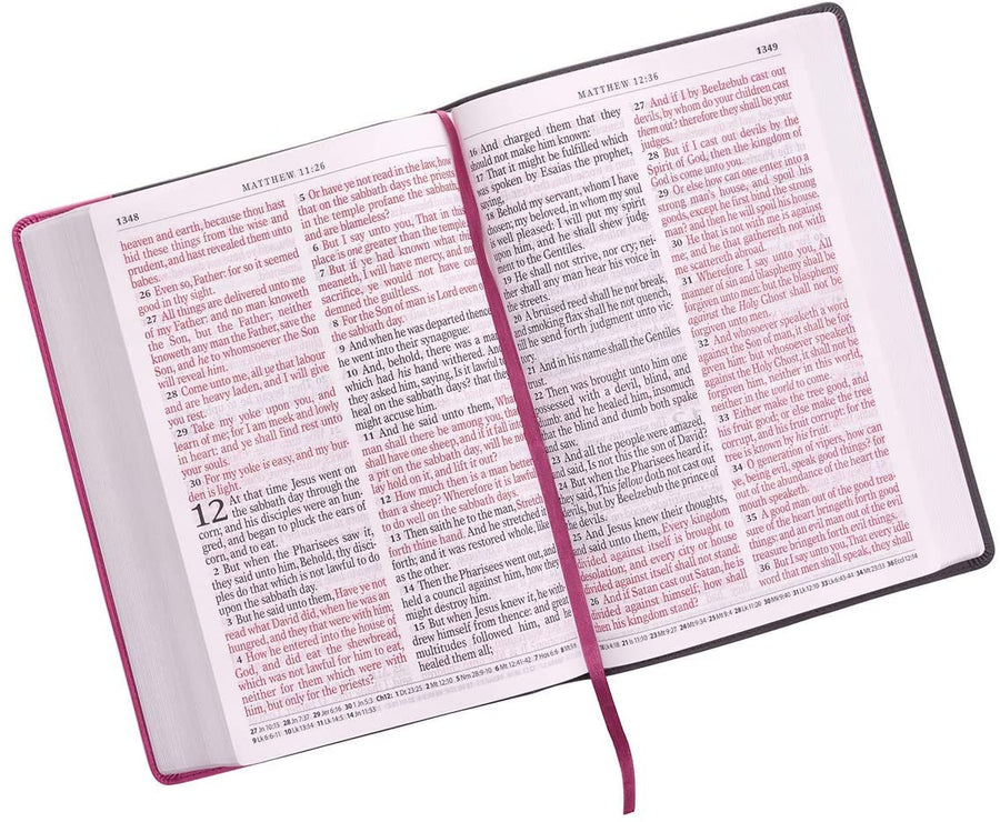 Personalized KJV Holy Bible Super Giant Print Bible Grey/Pink Faux Leather Bible w/Ribbon Marker