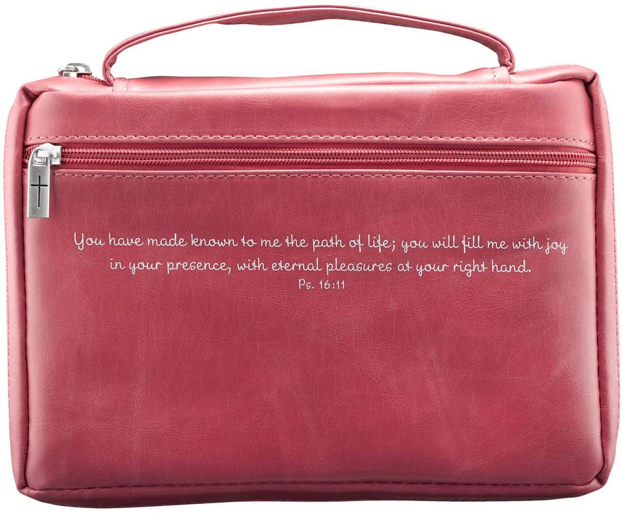 Psalms 16:11 Faux Leather Pink Personalized Bible Cover for Women